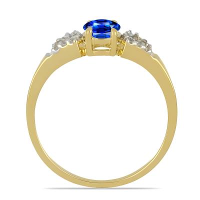 BUY 14K GOLD NATURAL BLUE SAPPHIRE GEMSTONE CLASSIC RING WITH WHITE DIAMOND